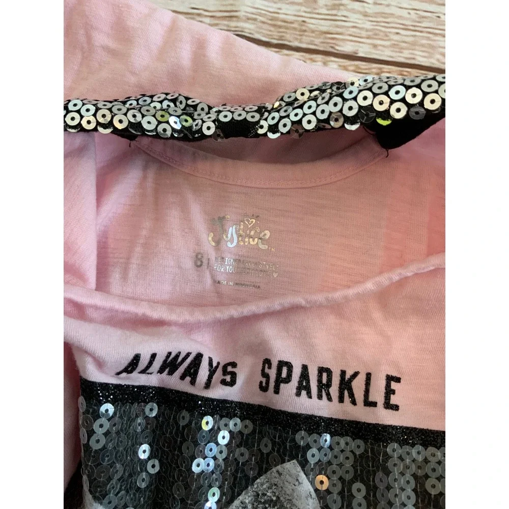 Justice Girls Pink Cat Sparkle Tee and Sequin Skirt Set Size 8‎ 3pc Lot